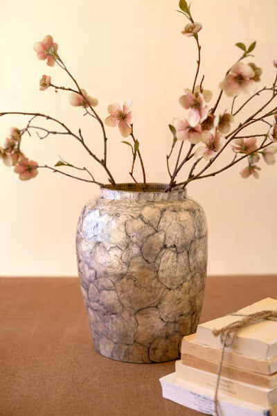 Spun Bamboo Vase With Capiz Shell Detail #9 (Case Pack)