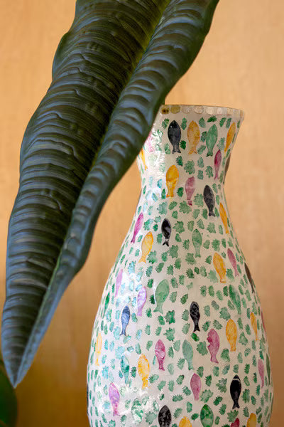Spun Bamboo Vase With Capiz Shell Detail #10